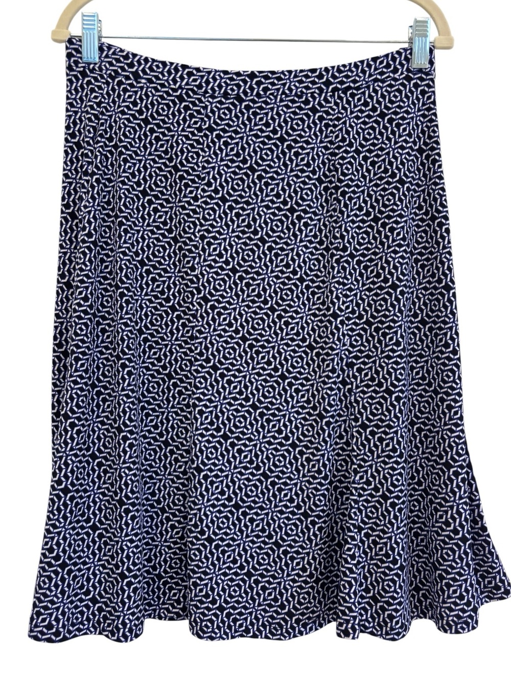 Liz Claiborne Navy & White Geometric A-Line Midi Skirt, Size XL